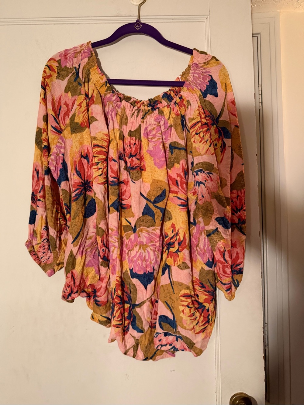 Terra & Sky Pink and Mustard Floral Peasant Top